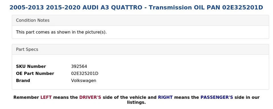 2005-2013 2015-2020 AUDI A3 QUATTRO - Transmissão OIL PAN 02E325201D - Imagem 4 de 4