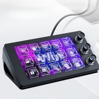 15-Tasten LCD Stream Dock 3 Drehknöpfe Transparent Makro-Pad für Windows Mac OBS