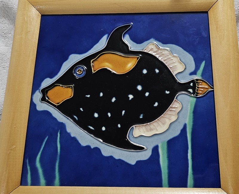 Tropical Shell Fish Ocean Nautical Art Frame Ceramic Tile Decor, "AWESOME"