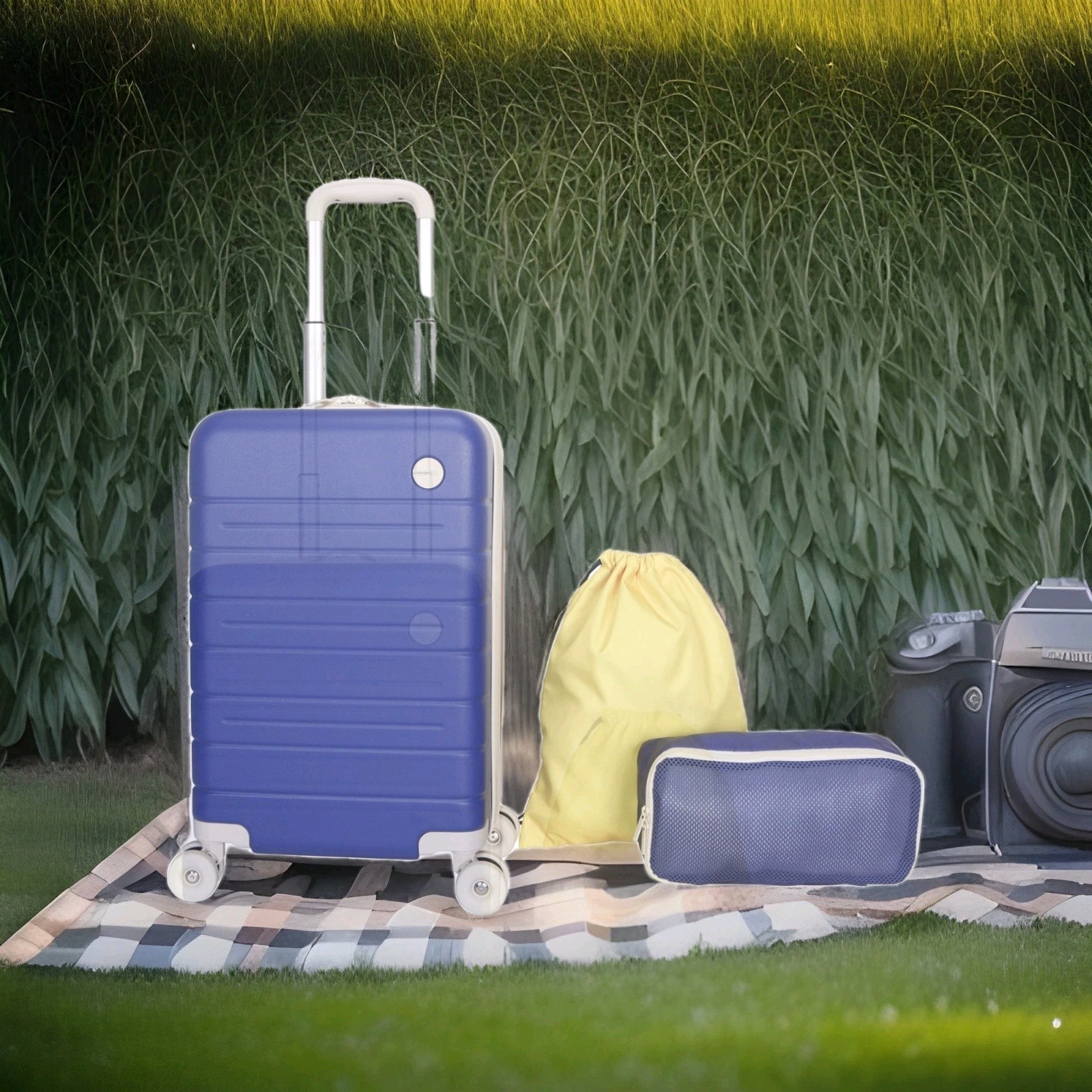 Set Dark Blue Carry-on Suitcase Shoe Bag Packing Cube