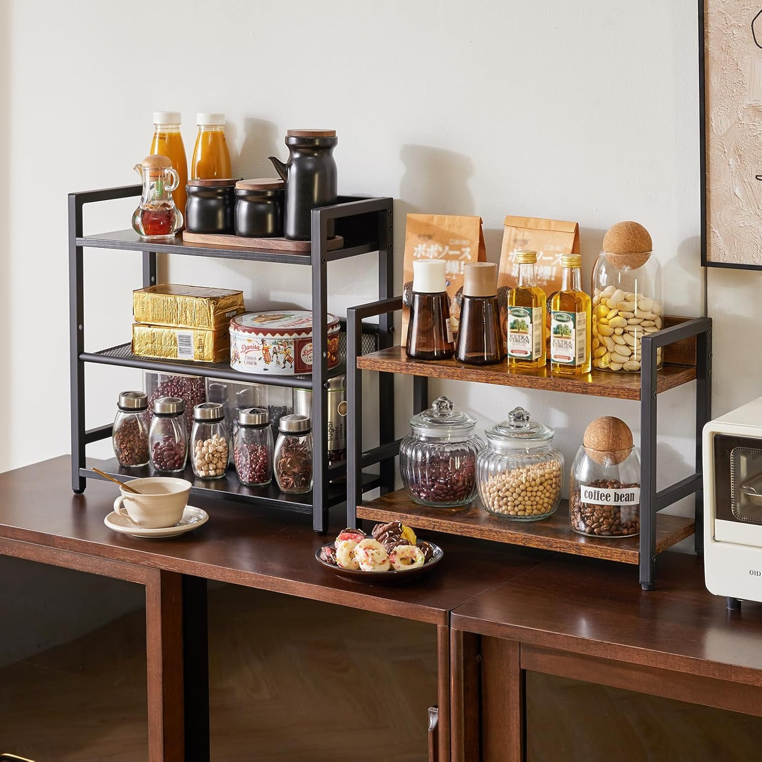 3-Tier Spice Rack Industrial Counter Shelf Desktop Storage Organizer Standing Se