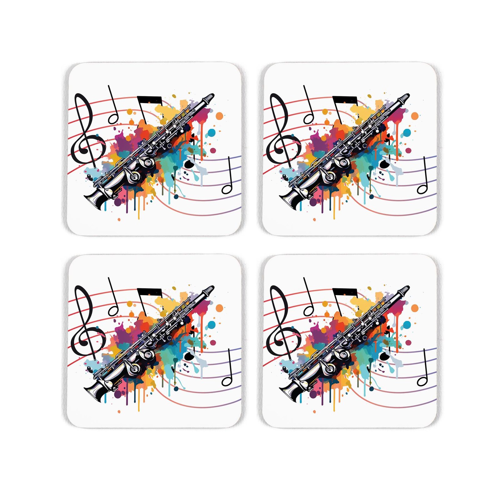 Clarinet Cork Coaster Set - Colourful Abstract Instrument Gifts for Musicians