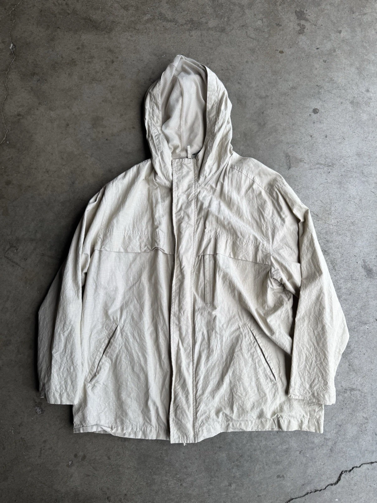 Hickey Freeman Loro Piana Storm System Wool Hooded Windbreaker Jacket Large Tan - product detail image 1