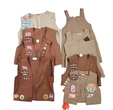 Vintage Lot 8 Girl Scouts Brownies Uniforms Vests Skirts Patches