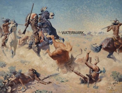 Williiam Robinson Leigh -  Narrowing Circle Indian Attack 11.7 x16.5 PRINT REPRO