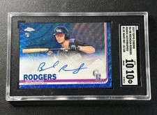 2019 TOPPS CHROME BRENDAN RODGERS SGC 10 BLUE WAVE REFRACTOR ROOKIE AUTO RC /150
