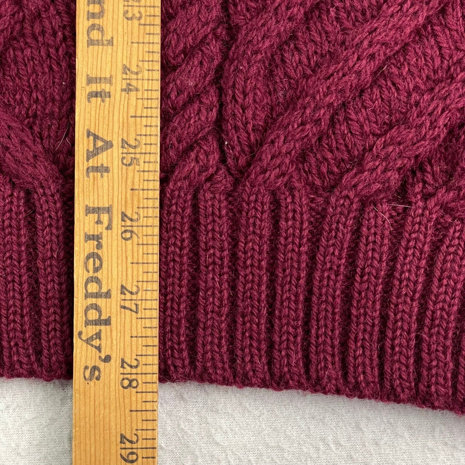 VTG Lands' End Sweater Mens M BERRY Wool Roll Collar Cableknit Fisherman England