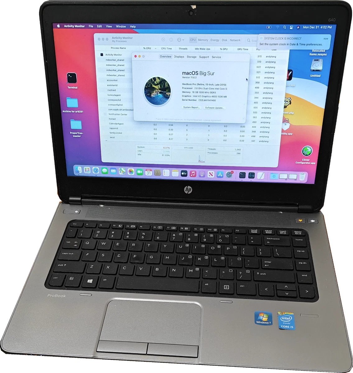 HP ProBook 8 GB RAM PC 500-749 GB Hard Drive Capacity Laptops