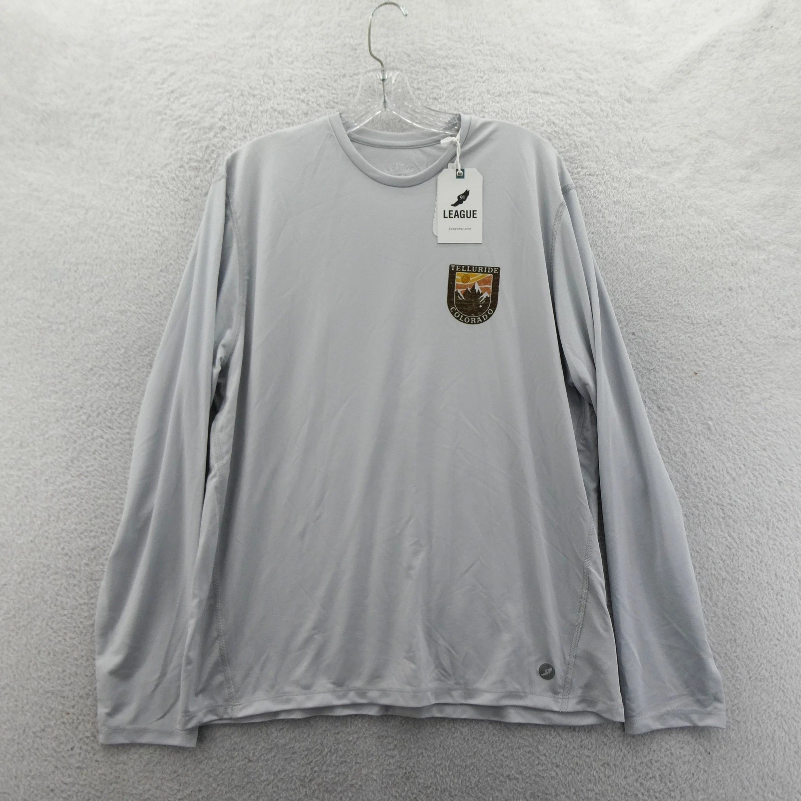 League Long Sleeve Shirt Men Large Telluride Colorado Gray Graphic Recycled Poly