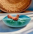 1940 McCoy Pottery Robin Bird Bowl Turquoise Blue Planter Dish USA Vintage