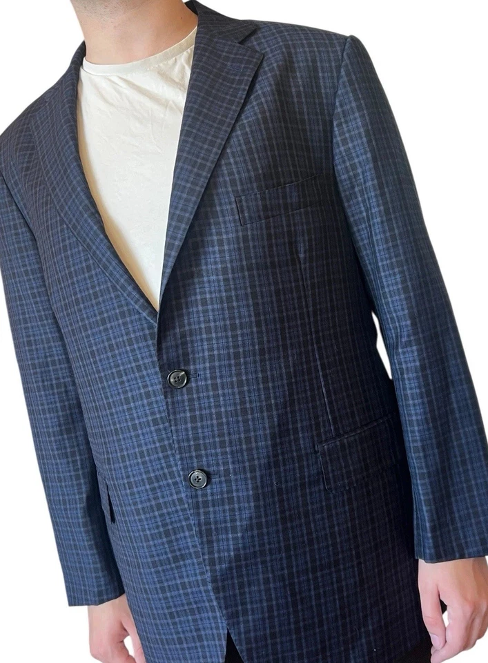 Blazer Belvest Hombres 58R US 48R Azul Marino Negro Abrigo Deportivo Super 120's Lana Cuadros Italia Foto 4 de 4
