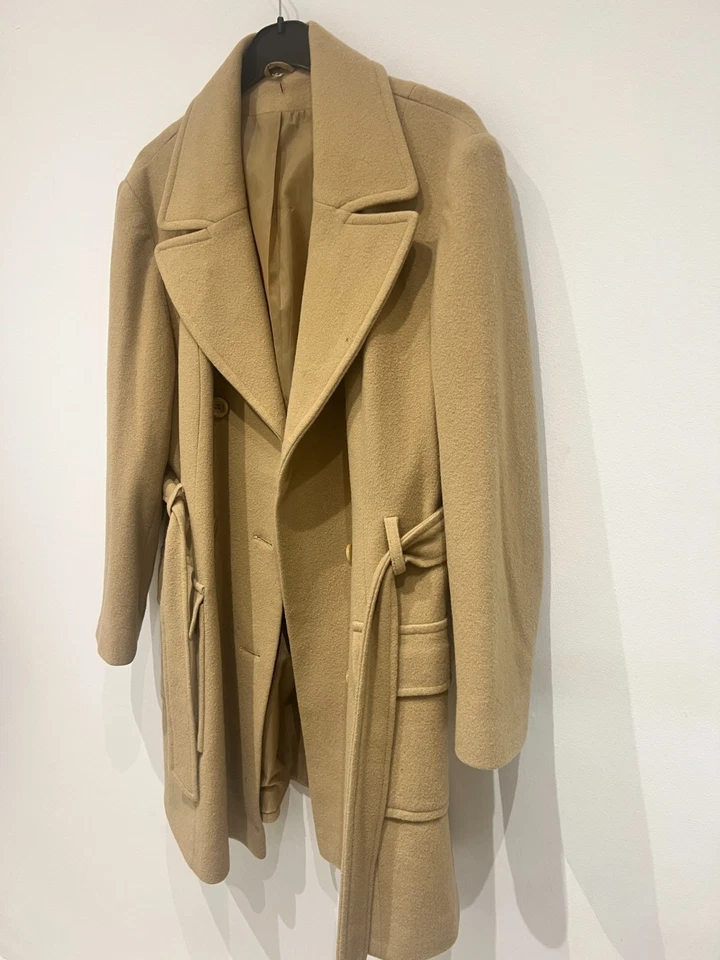 Vintage Camel Wool Coat Women’s Size 18 Belted Pure New Wool Overcoat UK - Image 2 of 4