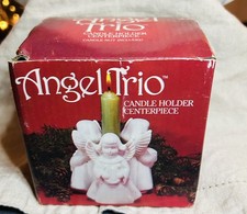 Vintage Angel Trio Porcelain Bisque Candle Holder Centerpiece Christmas w. Box
