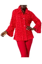 Antthony Women's Embellished Rosette Button-Front Jacket Red