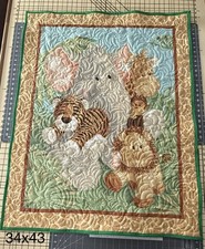 Baby Quilt Handmade New, Jungle Babies, Falling Triangles Pattern 34  x43  