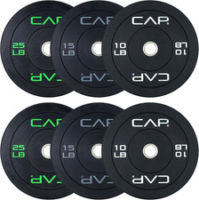 CAP 2-Inch Olympic Bumper Plate Weight Set  100-370 Lbs  Multiple Colors  Sto