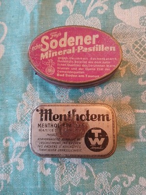 2 x alte Blechdosen Fay`s echte Sodener Mineral - Pastillen + Menthotem Menthol