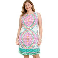 LONDON TIMES Size Medium Colorful Mandala Medallion Print Shift Dress Boho EUC