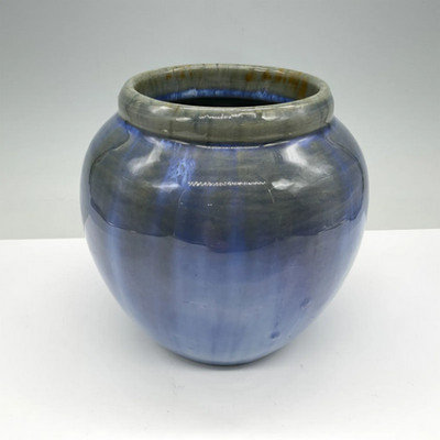 Fulper pottery vase featuring a beautiful blue drip glaze 