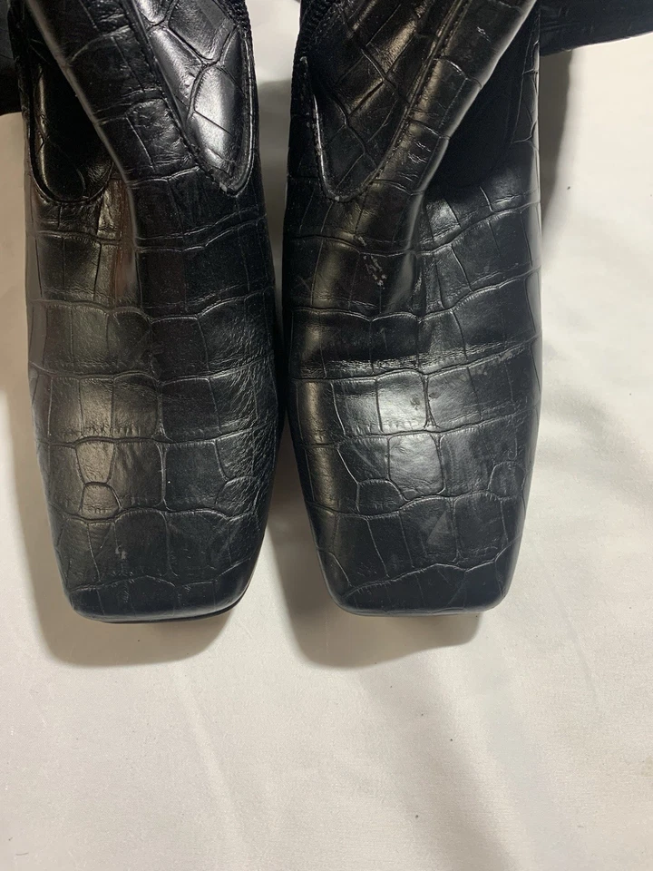 Botas para mujer Frank Sarto Tribute talla 7M cuero negro estampado cocodrilo Foto 3 de 4