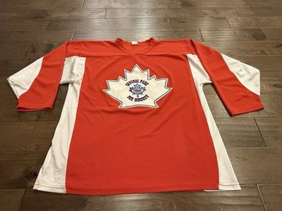 Vtg Athletic Knit Mens Red White Central Park Trump Ice Hockey Jersey #89 XL