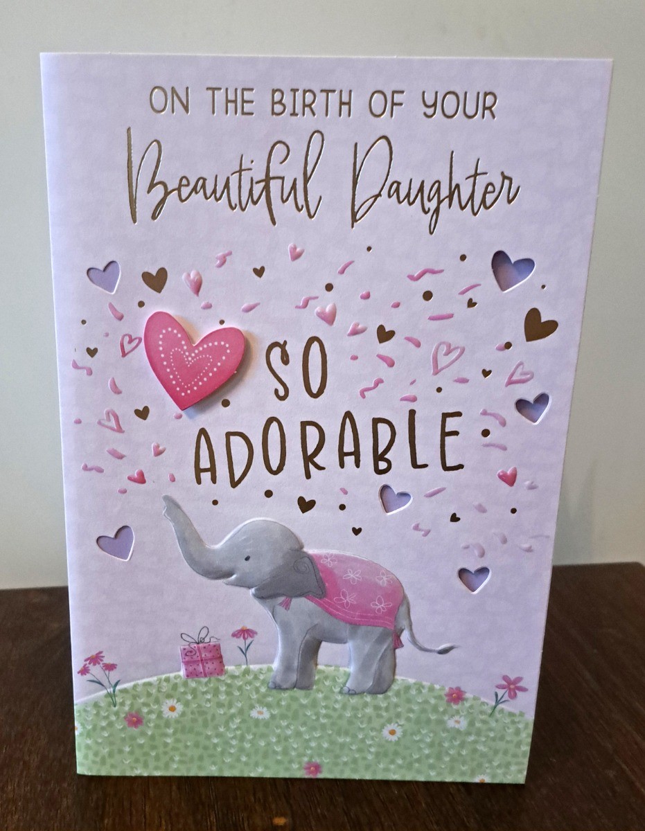 Birth Of Your Daughter Card. So Adorable. 23x15cm (9x6 Inches)