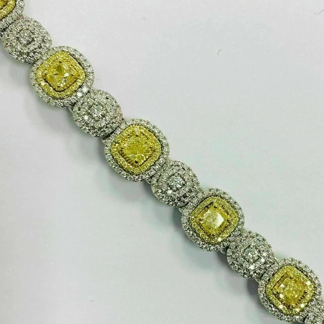 Pulseira de tênis 15 quilates corte almofada diamante citrino amarelo 7,5 ouro branco 14K por cima - Imagem 4 de 4