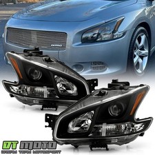 For 2009-2014 Nissan Maxima Black Projector Headlights Headlamps Pair Leftright