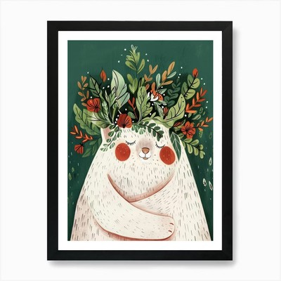 Teddybär mit Blumen Kunstdruck F gerahmt Wandbild Poster Leinwanddruck Bild