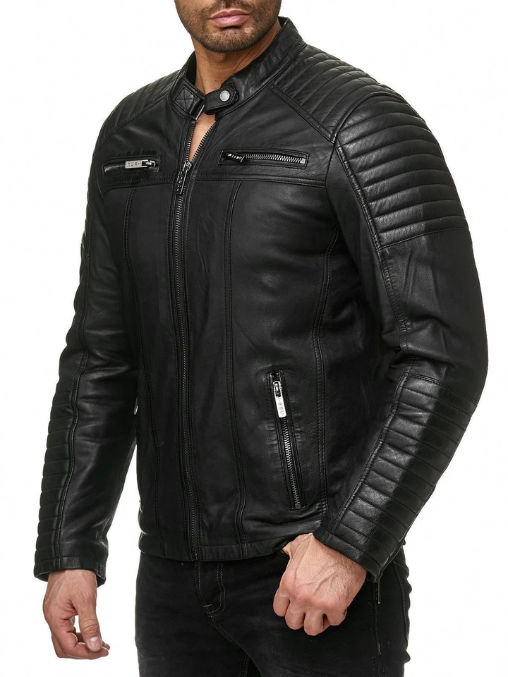Redbridge Herren Jacke Kunst- Lederjacke Bikerjacke Übergangsjacke Schwarz M6013 - Bild 2 von 4