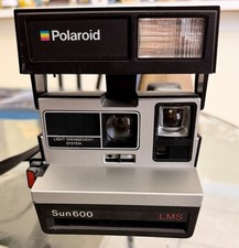Vintage Polaroid Sun 600 LMS Instant Camera Black With Strap Black UNTESTED