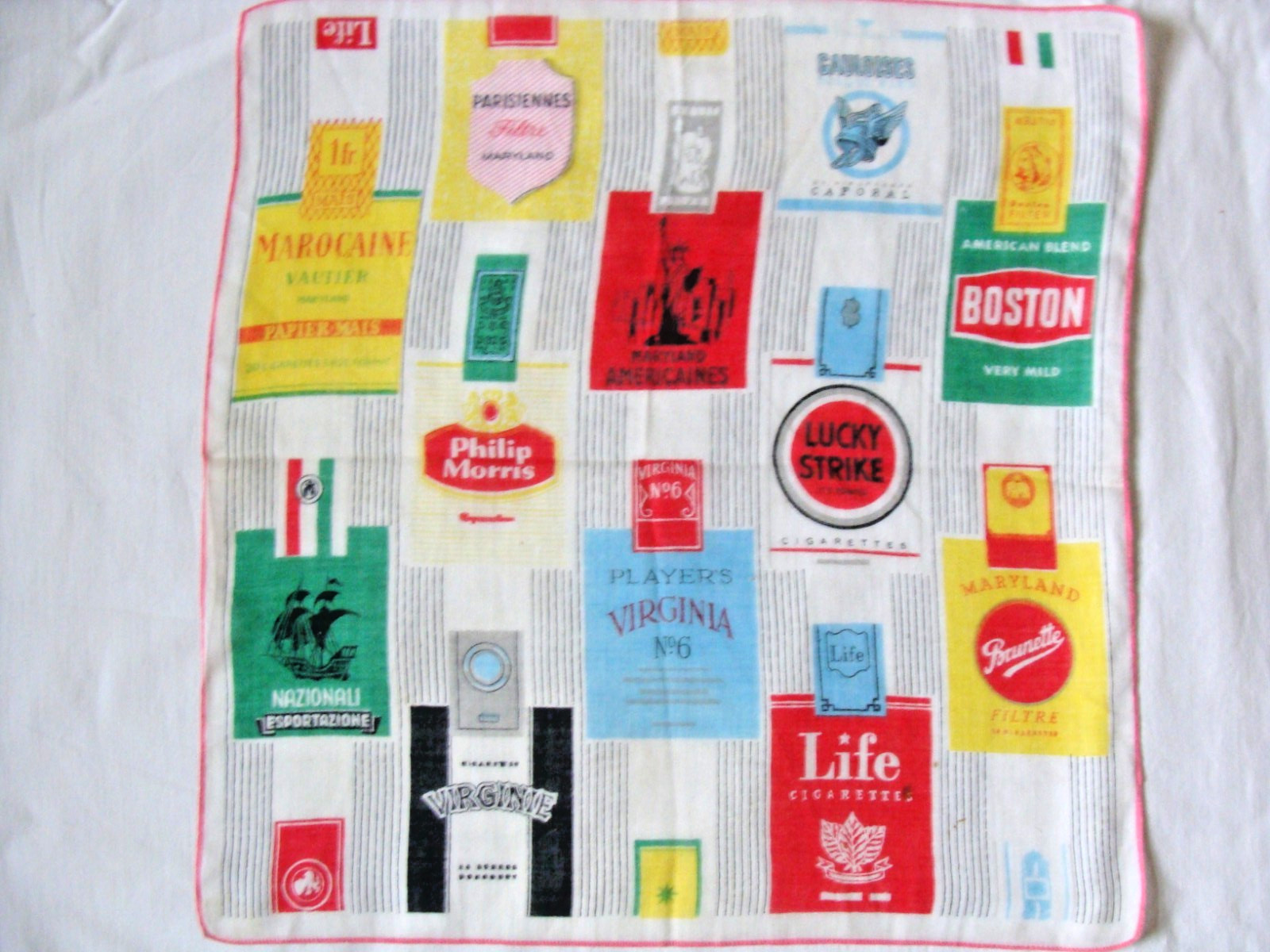 Vintage CIGARETTE Advertising HANDKERCHIEF Fabric from USA Smoking 30 cm 12"