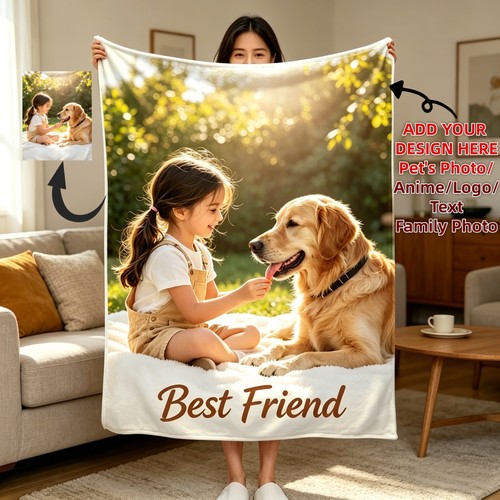 Personalized Custom Flannel Blanket with Photo/Text for Sofa Couch Home Decor