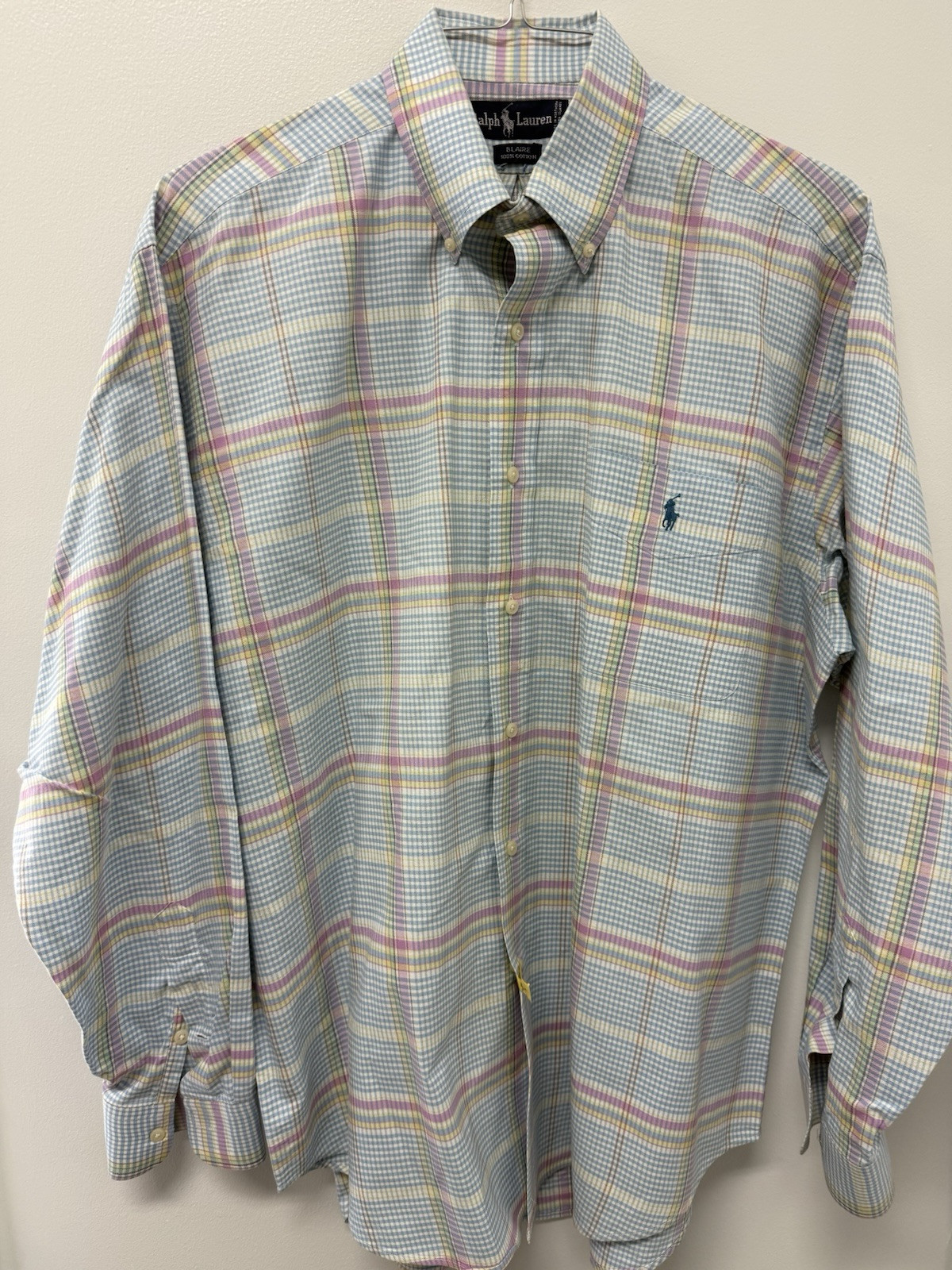 Camicia VINTAGE Ralph Lauren Blaire uomo L pastello multicolore divertente quadri pony anni 90