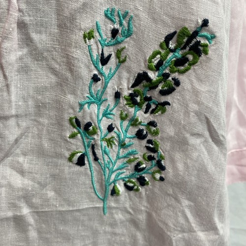 Linen NoLoGo Chic Small / Medium Floral Pintuck Midi Tunic Dress Embroidered Pin - Picture 3 of 10