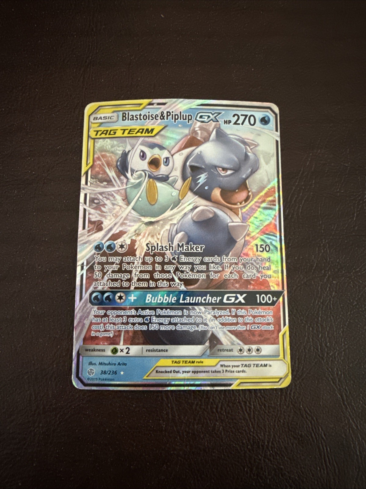 Blastoise & Piplup GX TAG TEAM 38/236 Sm-Cosmic Eclipse Holo (DAMAGED)