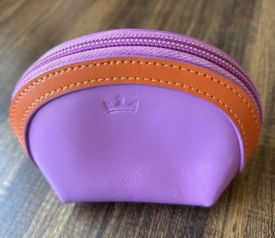 Baekgaard Purple Orange Leather Clamshell Case Mini Coin Purse Zip