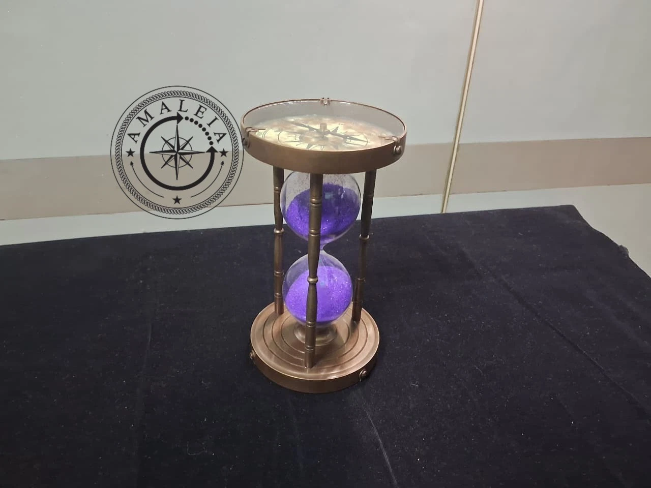 7 Inch Purple Sand Timer Hourglass | Antique Nautical Wooden Sandglass with comp