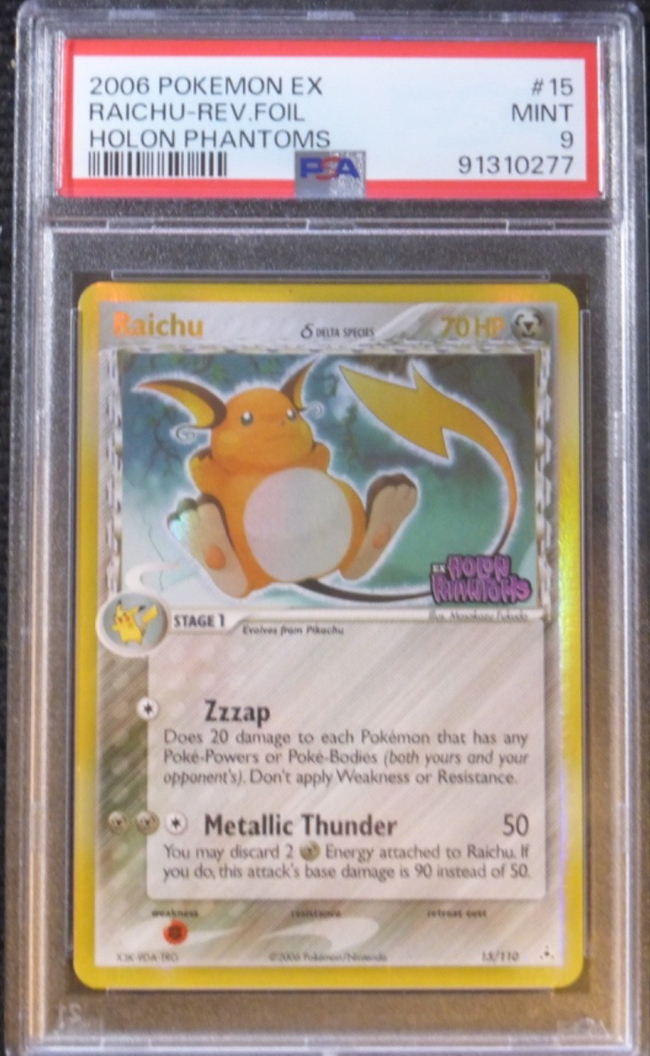 2006 POKEMON EX RAICHU REVERSE FOIL HOLON PHANTOMS 15/110 PSA 9 MINT