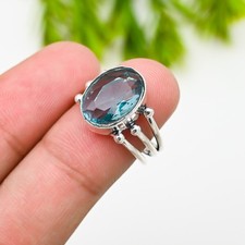 Blue Topaz Gemstone 925 Sterling Silver Ring Handmade Jewelry Ring Gift For