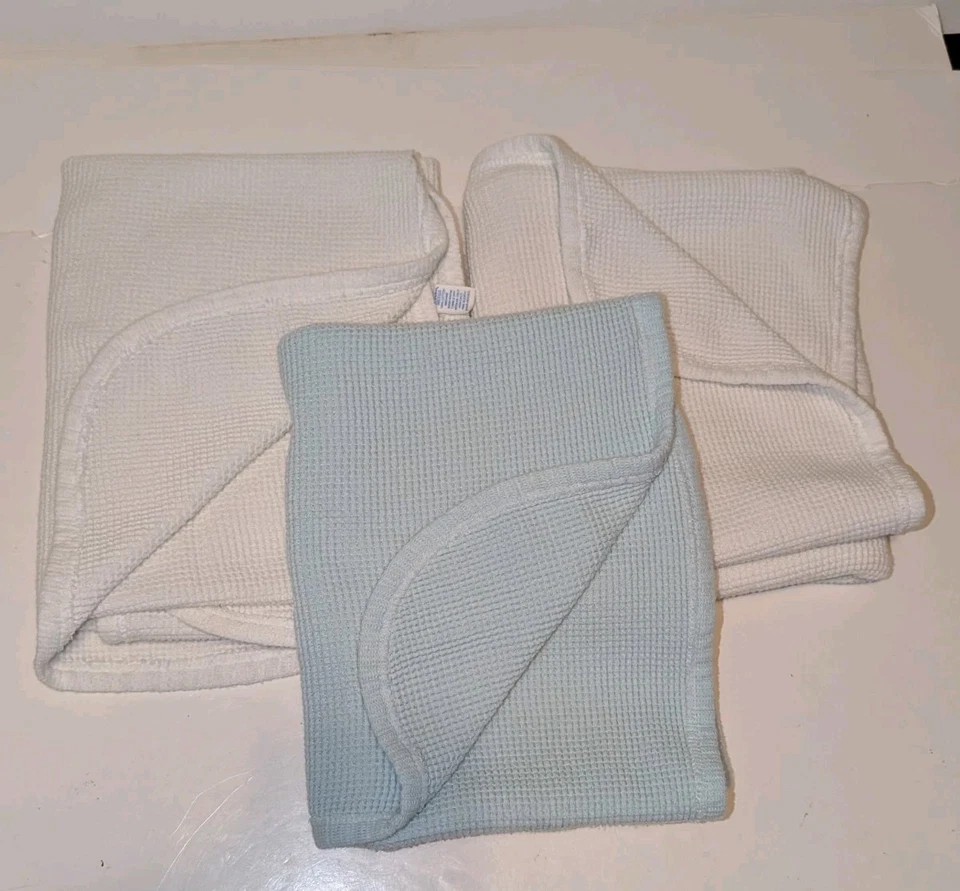 Juego de 3 mantas térmicas de recepción para bebé Carters vintage tejido gofre hechas en EE. UU. Foto 2 de 4