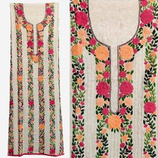 WHITE-PEACH COTTON w HAND EMBR INDIAN PAKISTANI LADIES SALWAR KAMEEZ SUIT SNJ