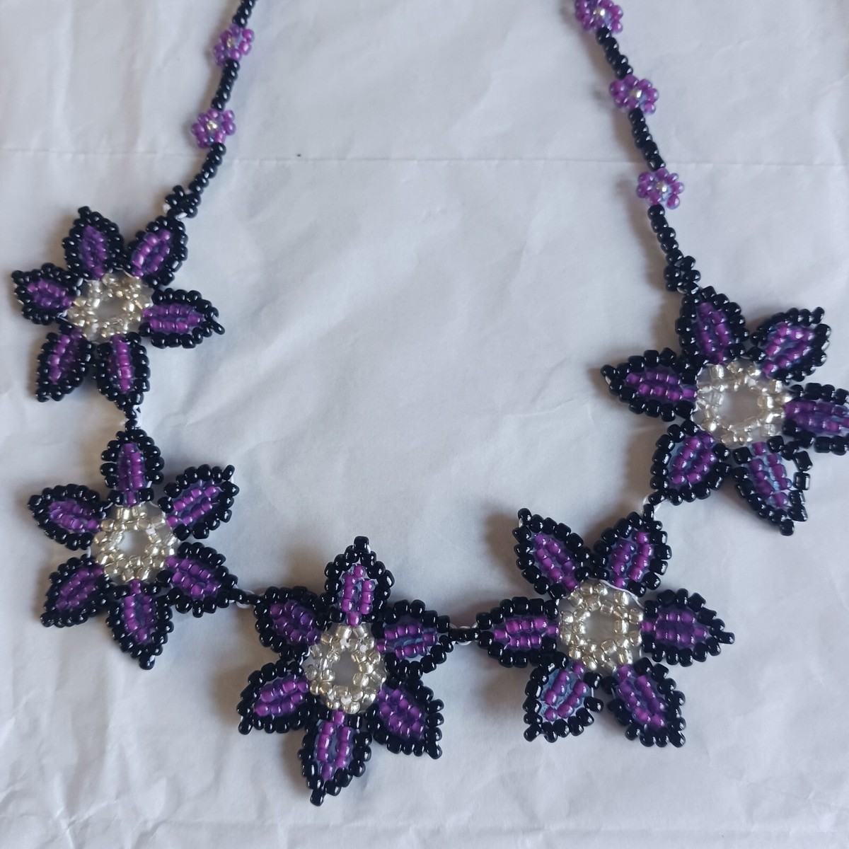 Handmade Seed Bead Flower Necklace Mexican Style