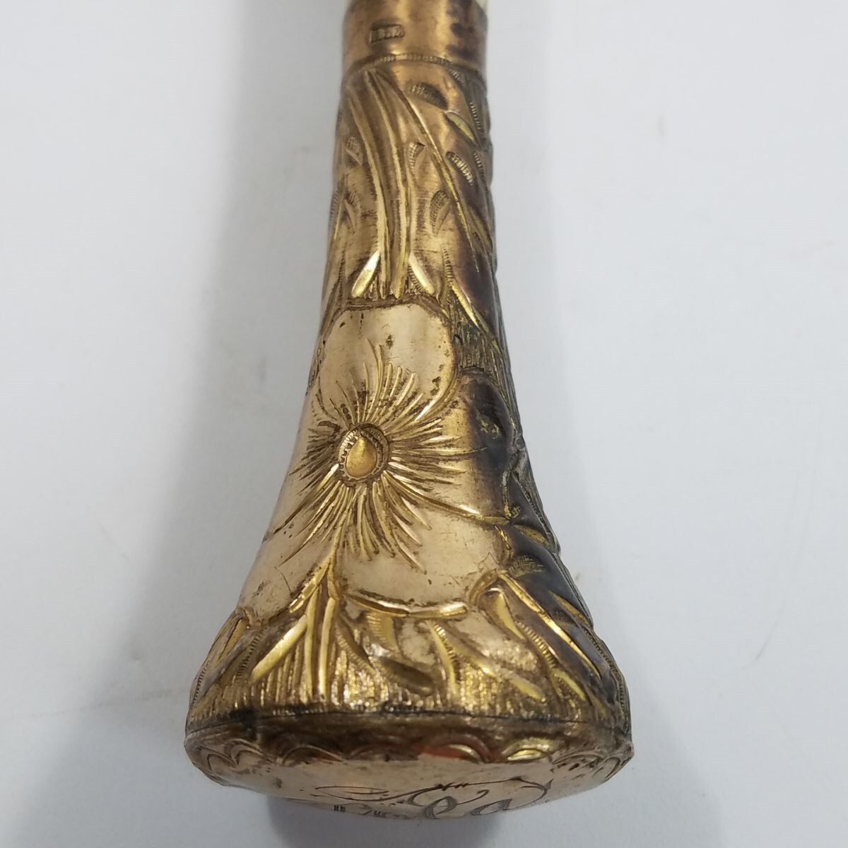 アンティークパラソル Antique K&H Parasol Handle Engraved Lola Gold Color MOP Floral