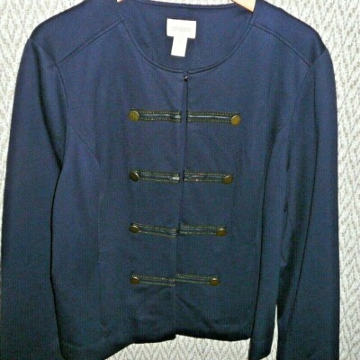 Embellished Navy Blue Blazer Jacket Gold Buttons Vtg Chico's size