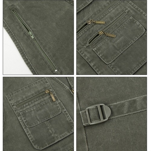 Men Waistcoat Vest Denim Outdoor Gilet Jacket Hiking Fish Pocket Utility Top New - Picture 10 of 13