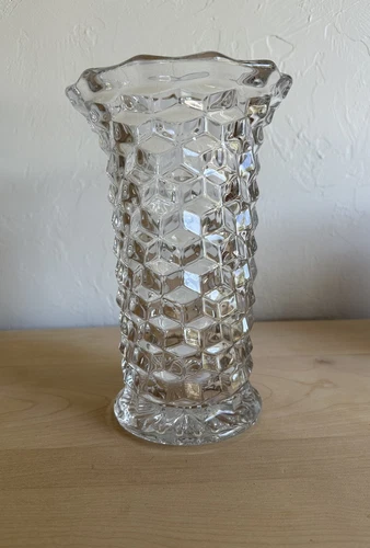 Vintage Fostoria American Vase 9 1/4” Tall Flared-Top Clear Glass Cylinder Vase