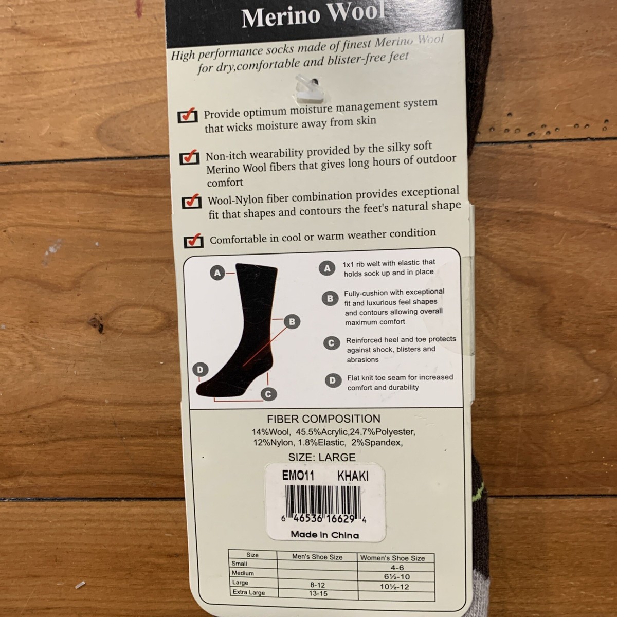 New ECCO Men's Outdoor Merino Wool US Sock Size Large | eBay