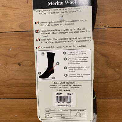 New ECCO Men's Outdoor Merino Wool US Sock Size Large | eBay
