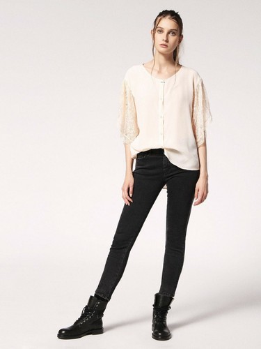 Diesel C-Ophelia Damen Shirt 3/4 Spitzenärmel Pill Knopfleiste Pfirsich Gr. XS - Bild 5 von 6